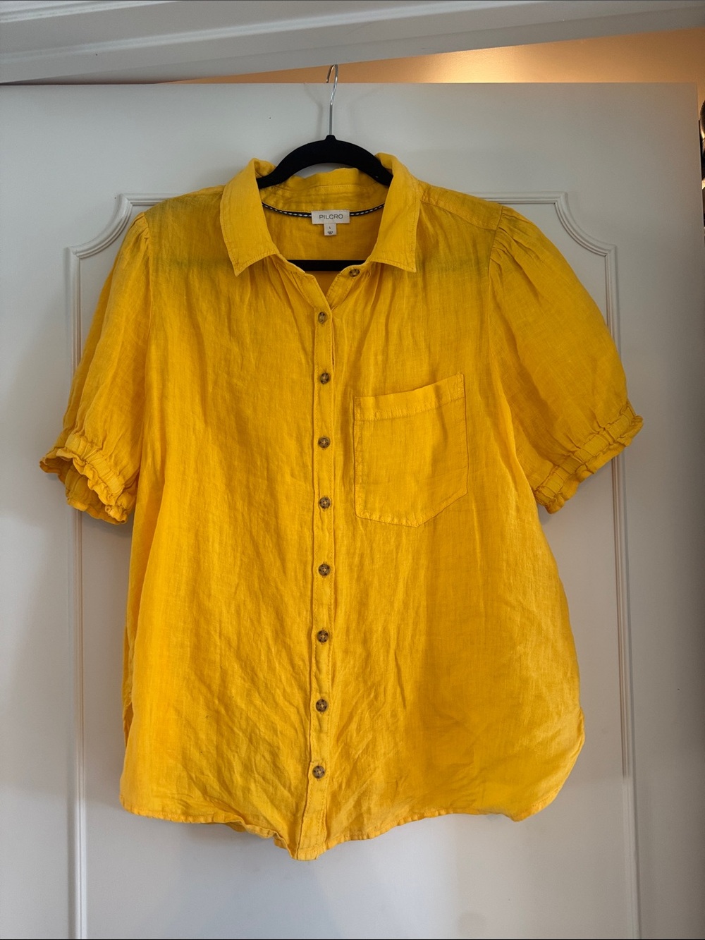 Pilcro Bright Yellow Linen-Blend Button Front Blouse